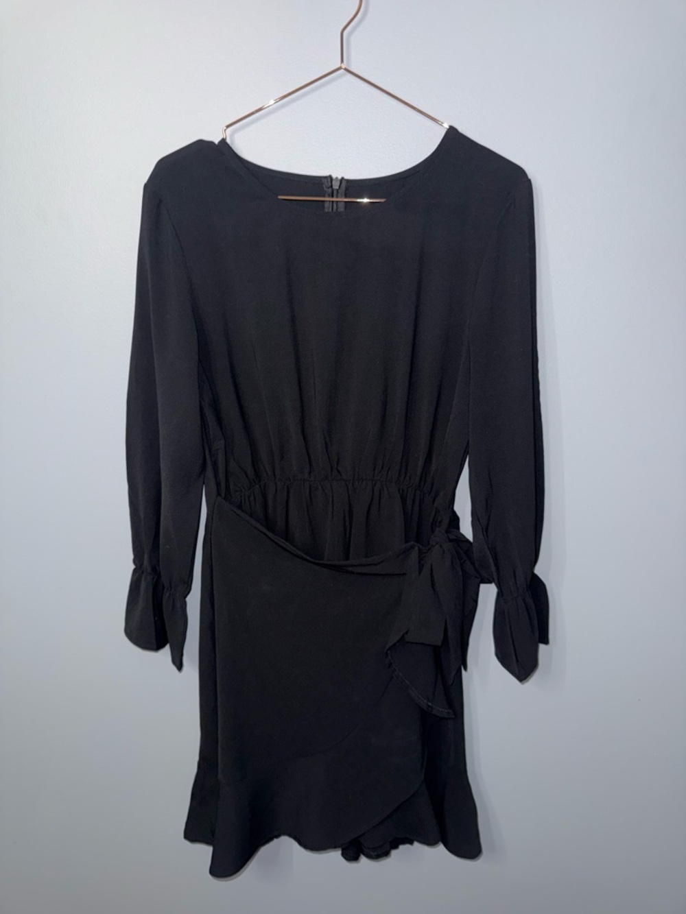 Amazon Black Long-Sleeve Tie-Waist Mini Dress